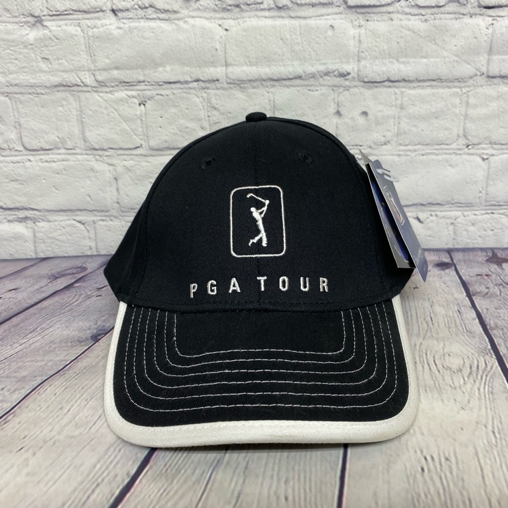 PGA Tour Hat Cap Stretch Fit Size S/M Embroidered Logo Golf Golfer Deadstock NWT